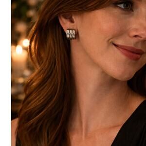 Vintage Statement Earrings silver Tone Oval Cabochon Evening Jewelry Elegant